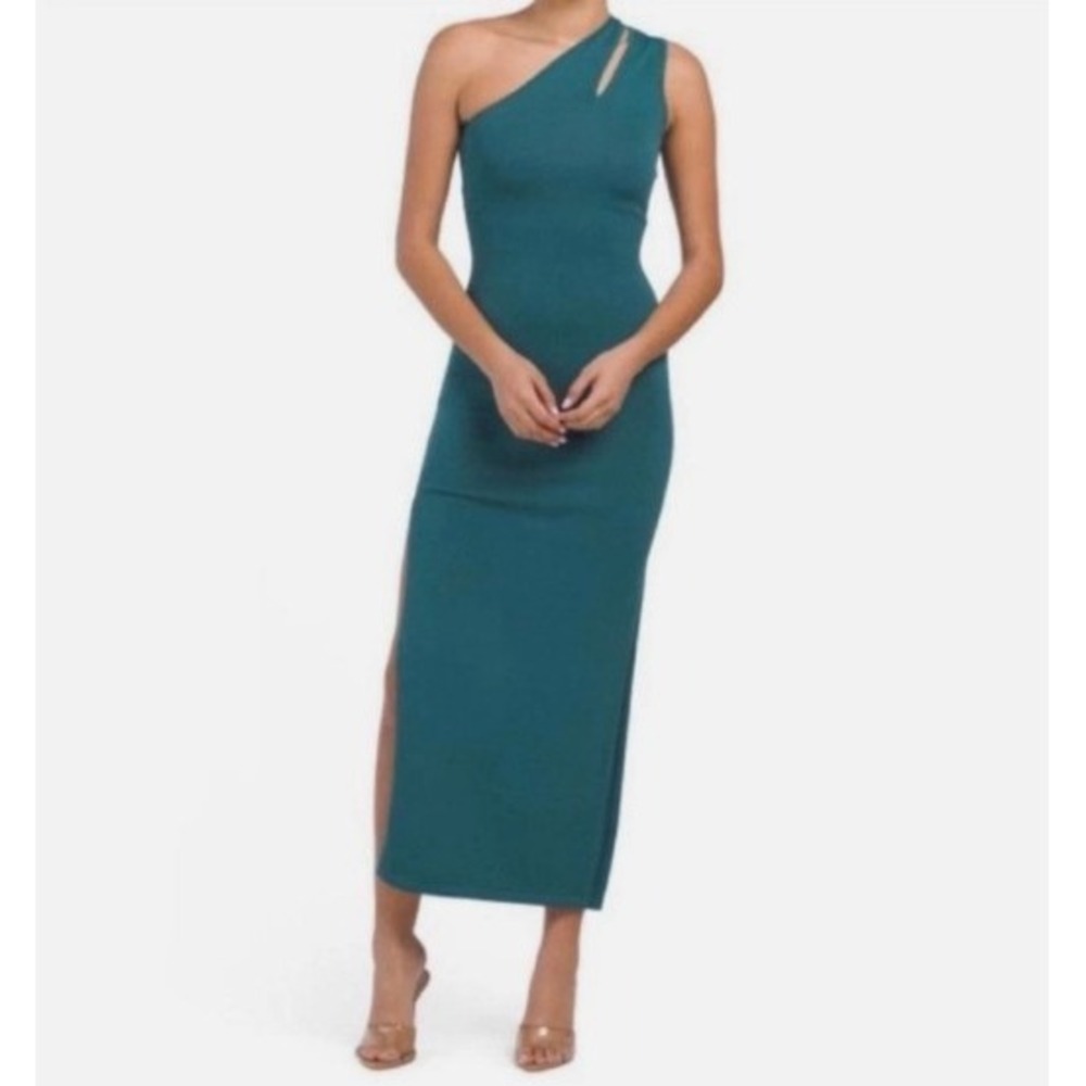 Torn by Ronny Kobo Fina Dress One Shoulder Knit Maxi Teal Bodycon Size Medium